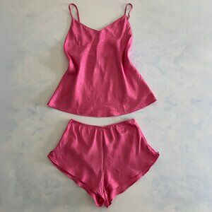 Victoria's Secret Dainty Floral Pink Satin Camisole & Shorts Matching Sleep Set